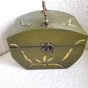 Vintage Handpainted Wood Storage Sage Green Black Details Antique Brass …
